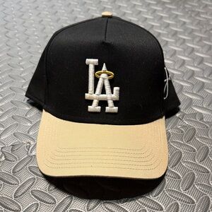 Los Angeles 'LA' Embroidered Baseball Cap - Black & Tan